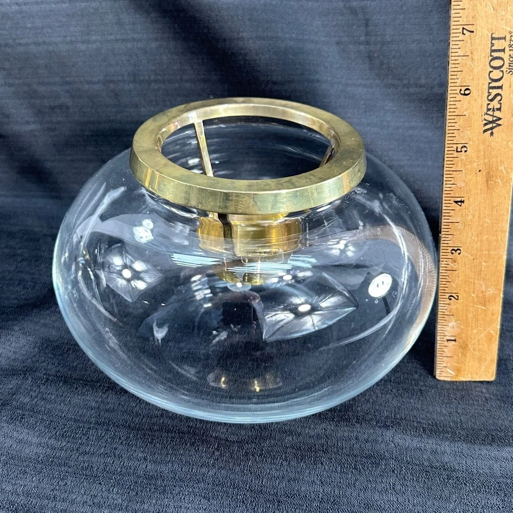 Vtg Crate & Barrel Set 2 Blown Glass Bowls W/Solid Brass Candle Inserts Stickers